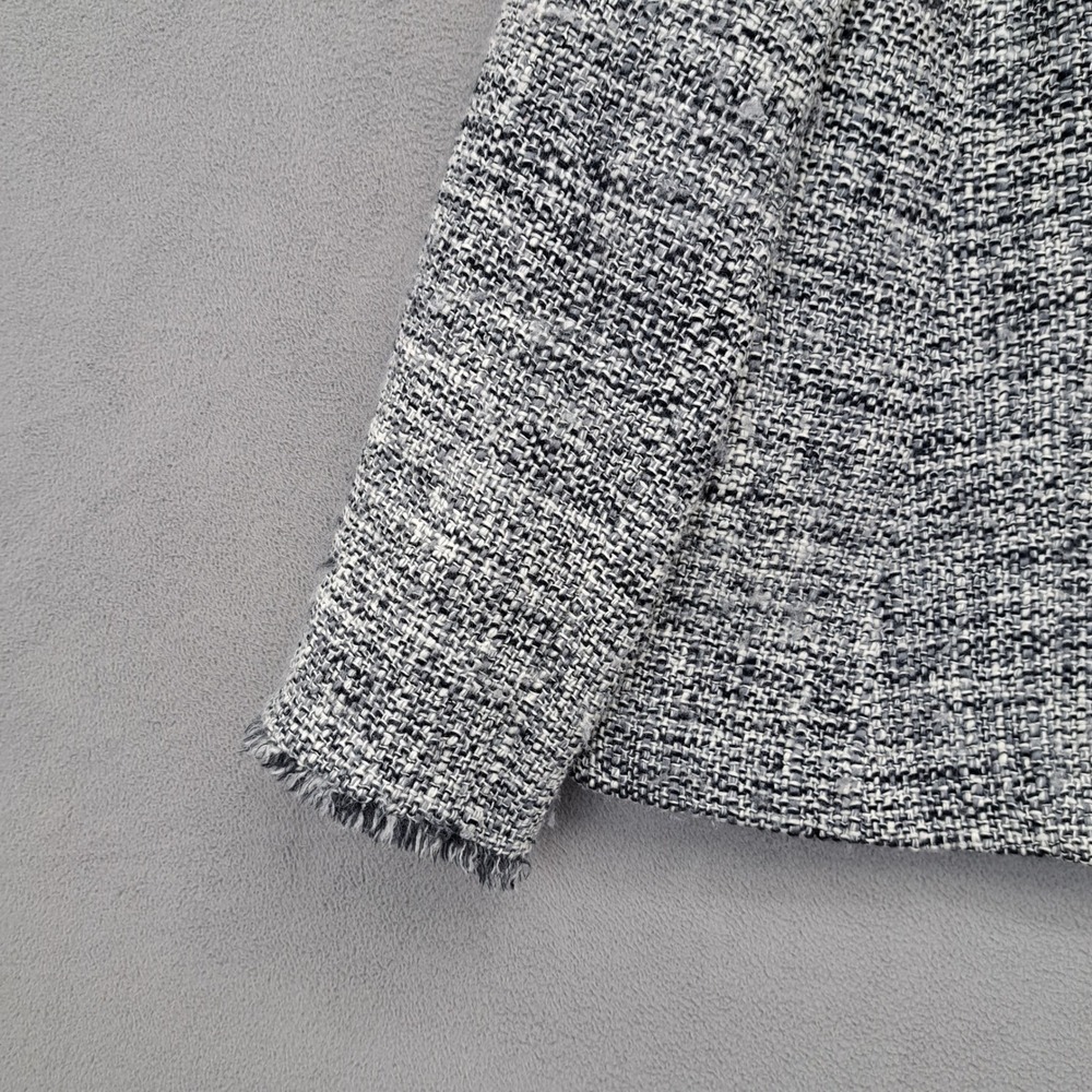 Talbots Woman Tweed Blazer Jacket Gray Fringe Collar Button Front 16W - Picture 6 of 9